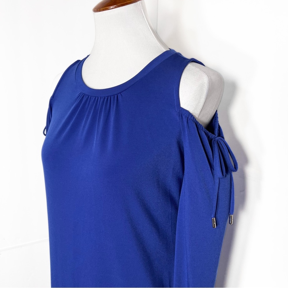 Michael Kors Royal Blue Cold Shoulder Tie Sleeve Knit Dress - Picture 3 of 12